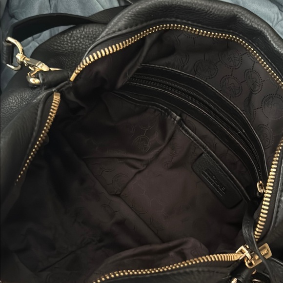 Michael Kors Black Leather Shoulder Bag with Gold Accents - Picture 2 of 3